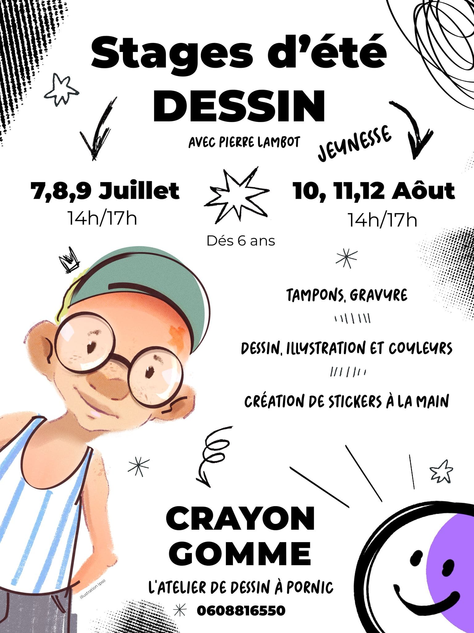 Stage dessin enfant à Pornic – Juillet & Août | Crayon Gomme